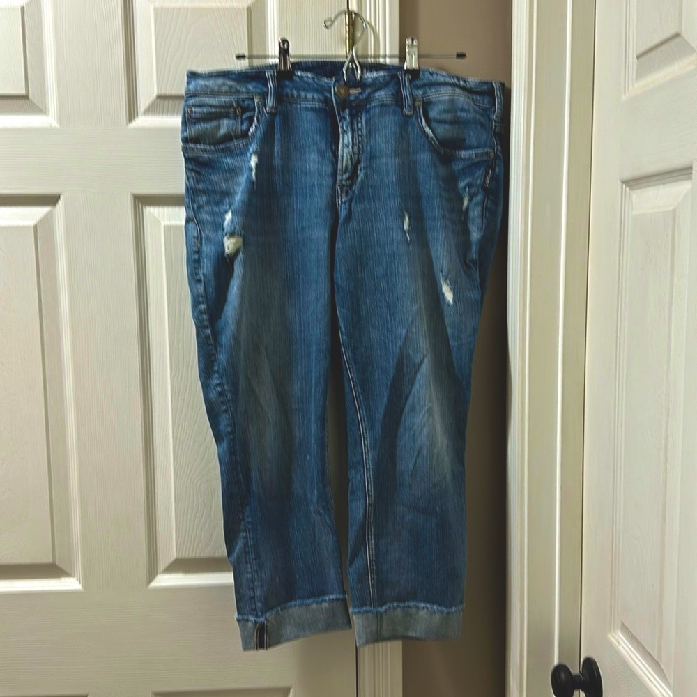 Silver distressed cropped jeans